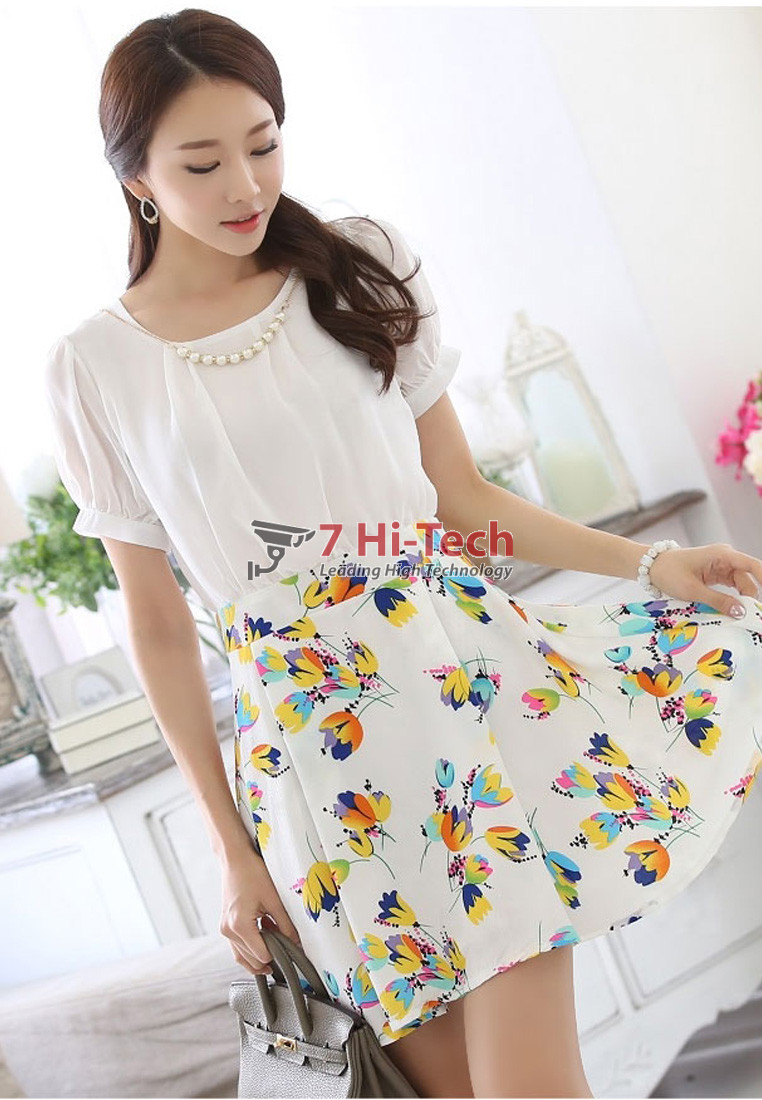 Áo Tay Ngắn Liền Đầm Kiểu Hàn J8008 (Vàng)