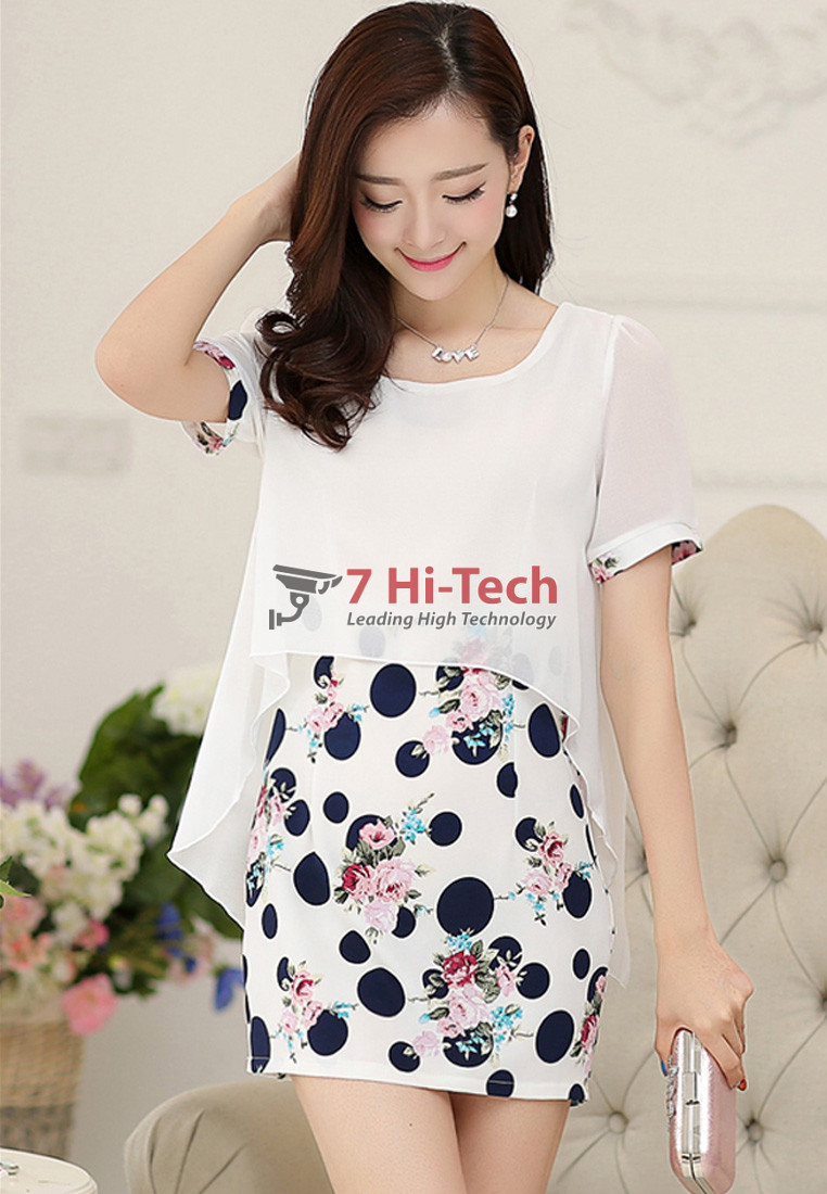 Áo Tay Ngắn Liền Đầm 6088 (Trắng)