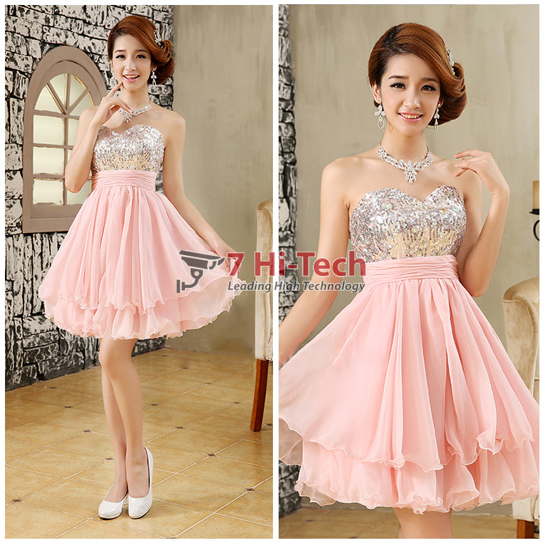 Váy Ngắn Có Dâu Váy Công Chuá Váy Dạ Hội Vải Voan Màu Hồng